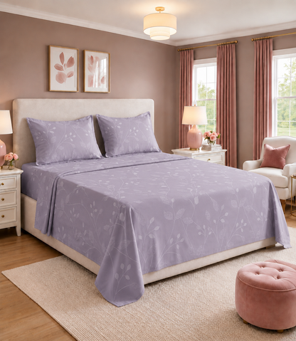 Elite Weave Lavender Botanical Vine King Size Cotton Bedsheet – Serene Elegance & Everyday Comfort