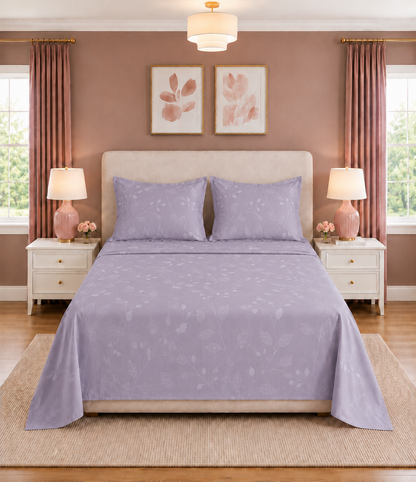 Elite Weave Lavender Botanical Vine King Size Cotton Bedsheet – Serene Elegance & Everyday Comfort