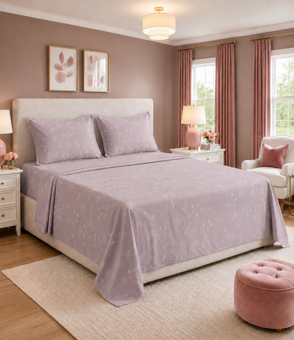 Elite Weave Blush Lavender Botanical Vine King Size Cotton Bedsheet – Delicate Elegance & Everyday Comfort