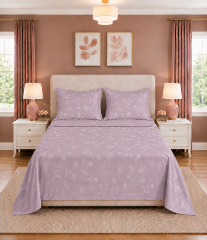 Elite Weave Blush Lavender Botanical Vine King Size Cotton Bedsheet – Delicate Elegance & Everyday Comfort