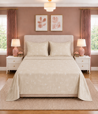 Elite Weave Ivory Botanical Vine King Size Cotton Bedsheet – Soft Elegance & Timeless Comfort