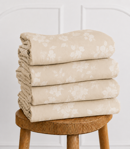 Elite Weave Beige Floral Blossom King Size Cotton Bedsheet – Elegant Charm & Everyday Comfort