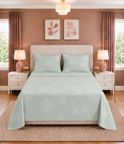 Elite Weave Sage Mint Floral Blossom King Size Cotton Bedsheet – Refreshing Elegance & Everyday Comfort