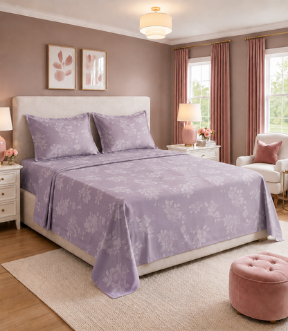 Elite Weave Lavender Floral Blossom King Size Cotton Bedsheet – Graceful Elegance & Everyday Comfort