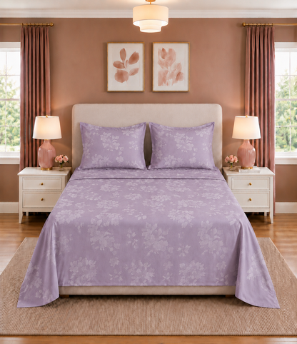 Elite Weave Lavender Floral Blossom King Size Cotton Bedsheet – Graceful Elegance & Everyday Comfort
