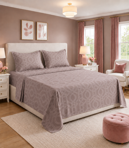 Elite Weave Taupe Interwoven Geometric King Size Cotton Bedsheet – Modern Elegance & Everyday Comfort