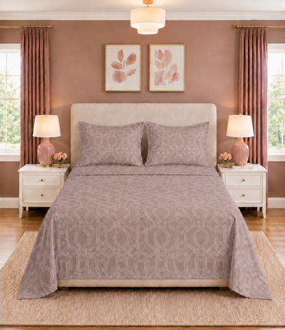 Elite Weave Taupe Interwoven Geometric King Size Cotton Bedsheet – Modern Elegance & Everyday Comfort