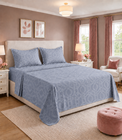 Elite Weave Powder Blue Interwoven Geometric King Size Cotton Bedsheet – Contemporary Style & Everyday Comfort