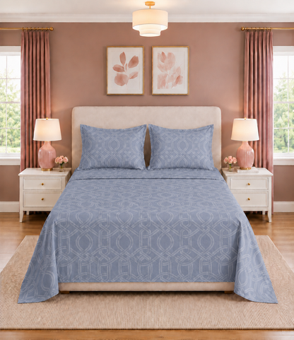 Elite Weave Powder Blue Interwoven Geometric King Size Cotton Bedsheet – Contemporary Style & Everyday Comfort