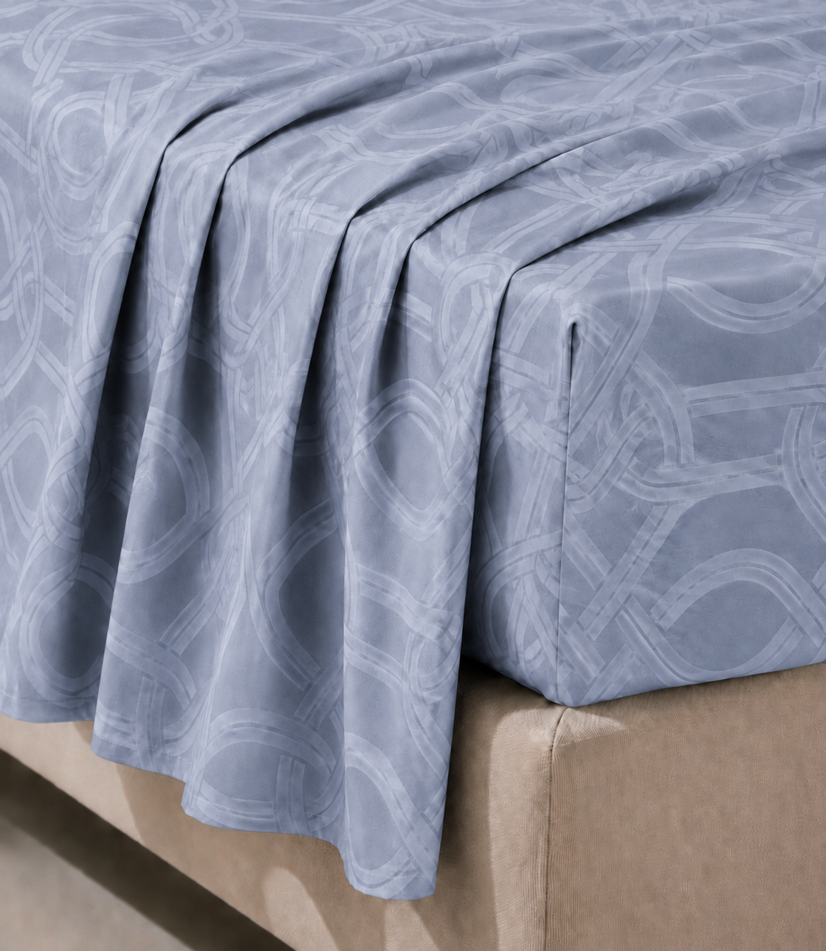 Elite Weave Powder Blue Interwoven Geometric King Size Cotton Bedsheet – Contemporary Style & Everyday Comfort