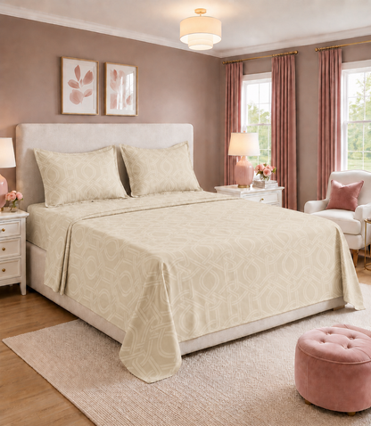 Elite Weave Ivory Interwoven Geometric King Size Cotton Bedsheet – Timeless Elegance & Everyday Comfort