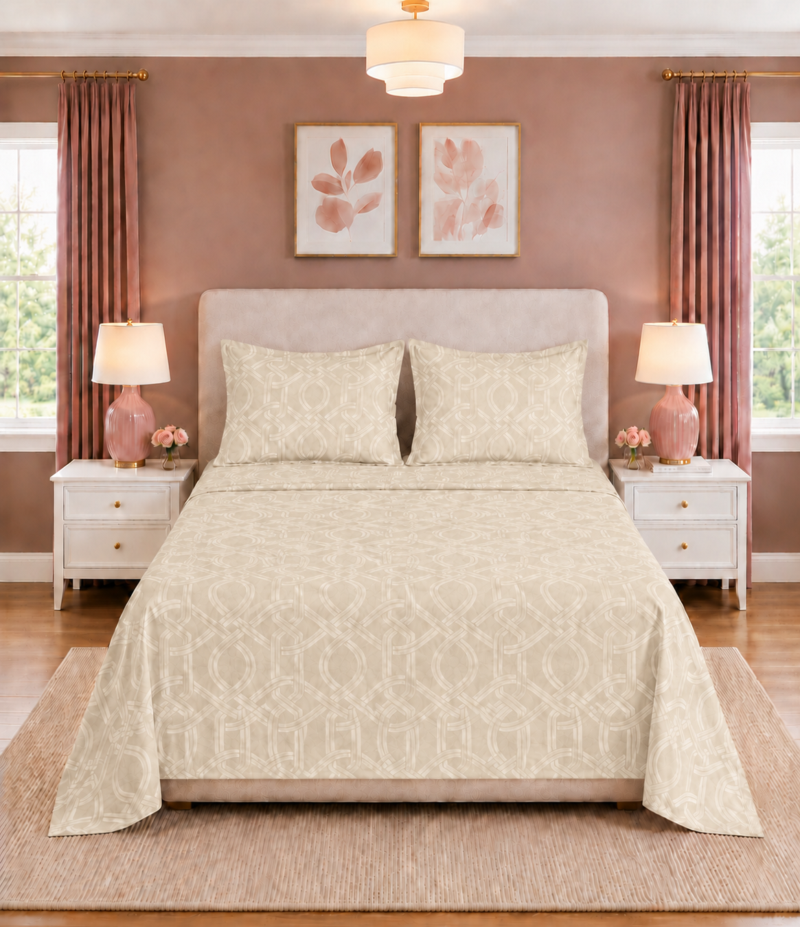 Elite Weave Ivory Interwoven Geometric King Size Cotton Bedsheet – Timeless Elegance & Everyday Comfort