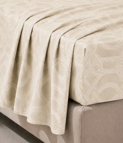 Elite Weave Ivory Interwoven Geometric King Size Cotton Bedsheet – Timeless Elegance & Everyday Comfort
