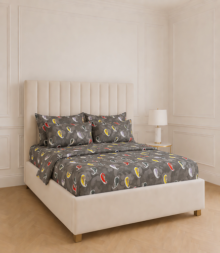 Cozy Cotton Charcoal Paisley King Size Cotton Bedsheet – Modern Artistic Premium Comfort