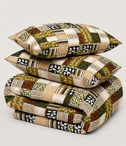 Cozy Cotton Earthy Patchwork King Size Cotton Bedsheet – Rustic Fusion Premium Comfort