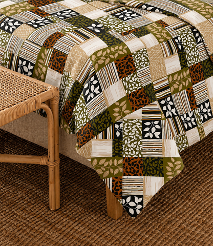 Cozy Cotton Earthy Patchwork King Size Cotton Bedsheet – Rustic Fusion Premium Comfort
