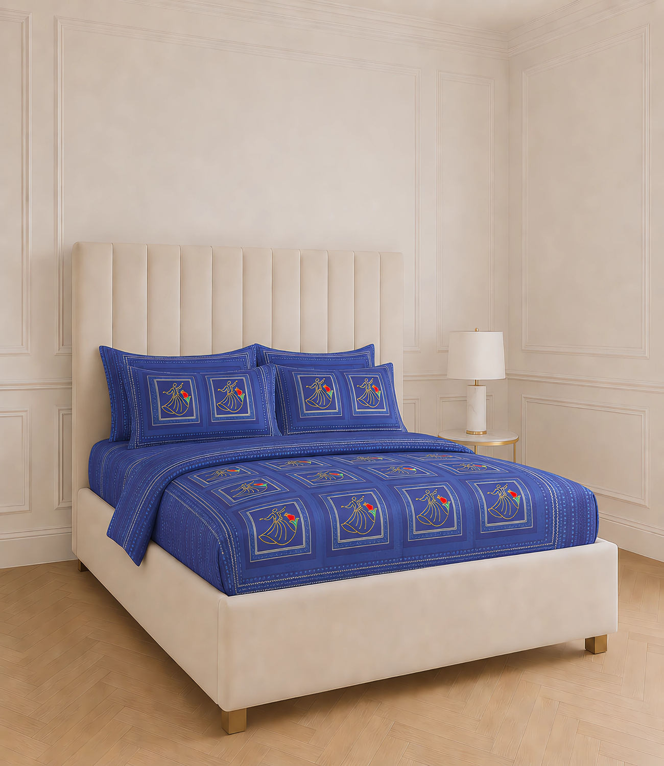 Cozy Cotton Royal Blue King Size Cotton Bedsheet – Ethnic Art Premium Comfort