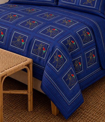 Cozy Cotton Royal Blue King Size Cotton Bedsheet – Ethnic Art Premium Comfort