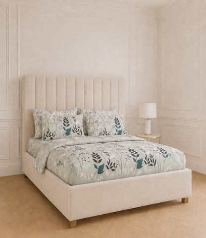 Cozy Cotton Sage Green Botanical King Size Cotton Bedsheet – Nature Inspired Premium Comfort