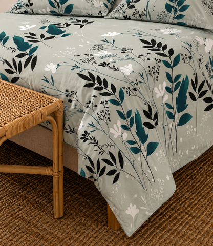 Cozy Cotton Sage Green Botanical King Size Cotton Bedsheet – Nature Inspired Premium Comfort
