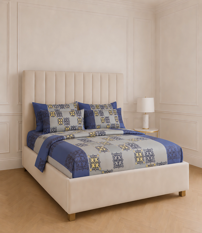 Cozy Cotton Indigo Grey King Size Cotton Bedsheet – Heritage Block Print Premium Comfort