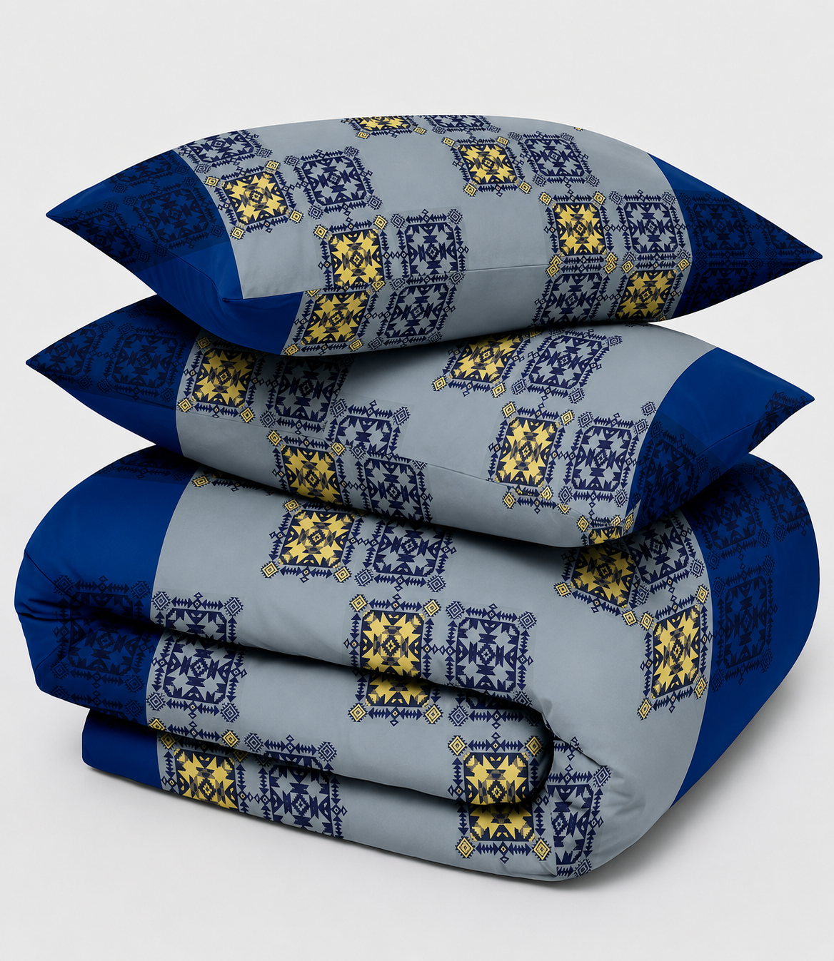Cozy Cotton Indigo Grey King Size Cotton Bedsheet – Heritage Block Print Premium Comfort