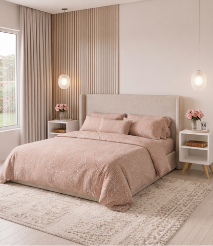 Dream World Peach Blossom King Size Cotton Bedsheet – Soft Botanical Premium Comfort