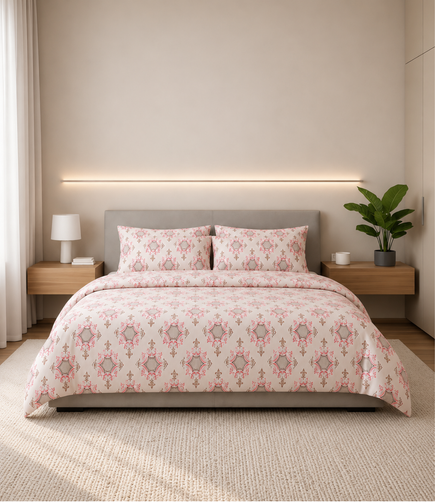 Dream World Blush Pink King Size Cotton Bedsheet – Royal Motif Premium Comfort