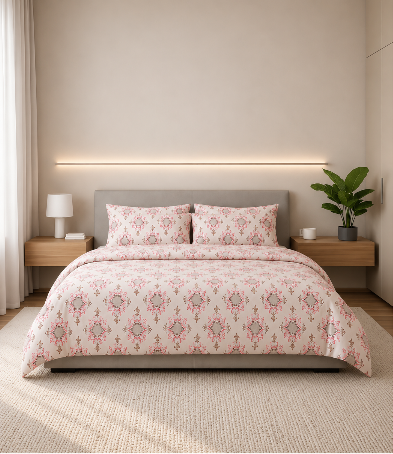 Dream World Blush Pink King Size Cotton Bedsheet – Royal Motif Premium Comfort