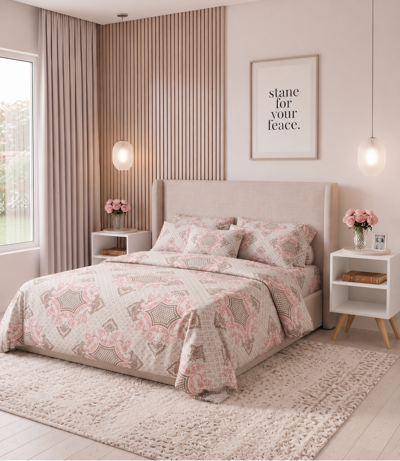 Dream World Blush Pink King Size Cotton Bedsheet – Royal Motif Premium Comfort
