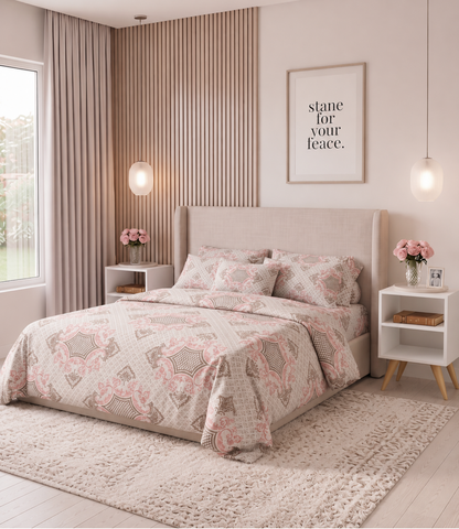 Dream World Blush Pink King Size Cotton Bedsheet – Royal Motif Premium Comfort