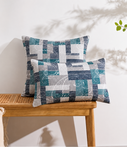 Soft Touch Teal Geometric Patchwork King Size Cotton Bedsheet – Contemporary Style & Everyday Comfort