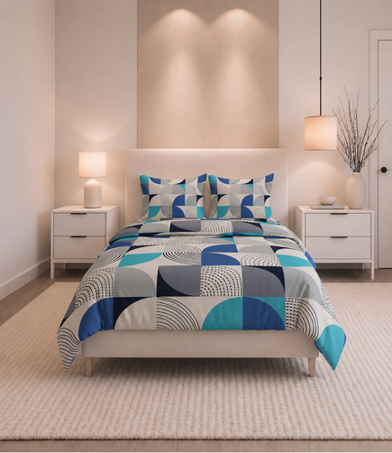Soft Touch Blue Geometric King Size Cotton Bedsheet – Modern Style & Everyday Comfort