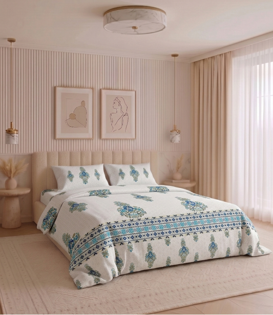 Heritage King Size Cotton Bedsheet - Premium 100% Pure Cotton Bedding Blue color