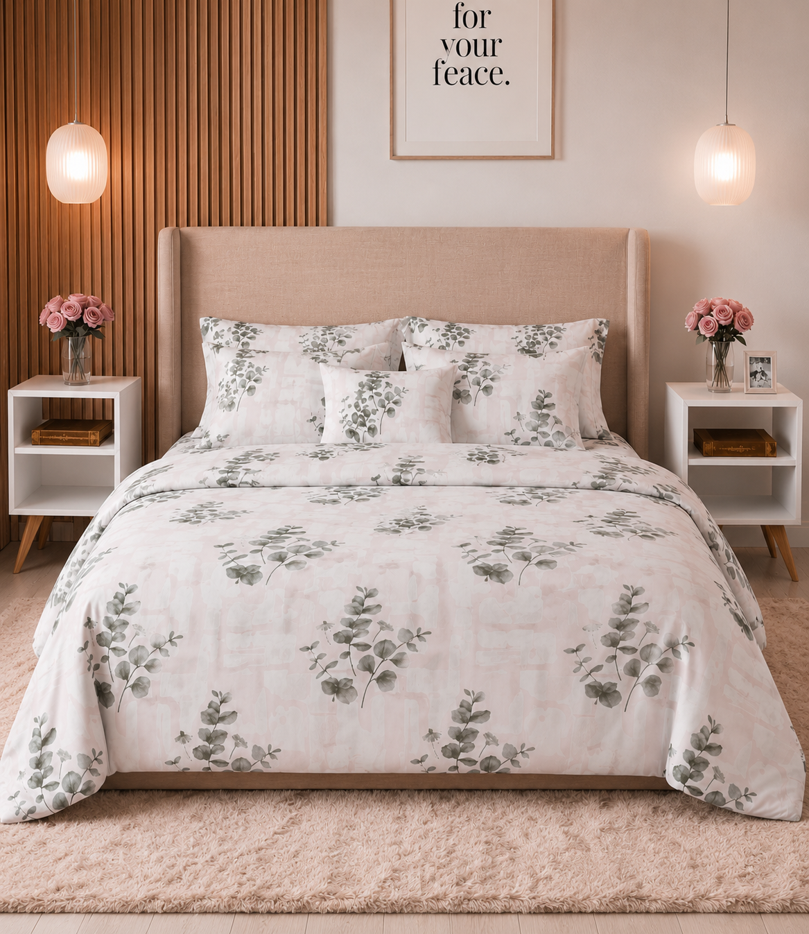 Arizona Blush Eucalyptus King Size Cotton Bedsheet – Soft Botanical Elegance