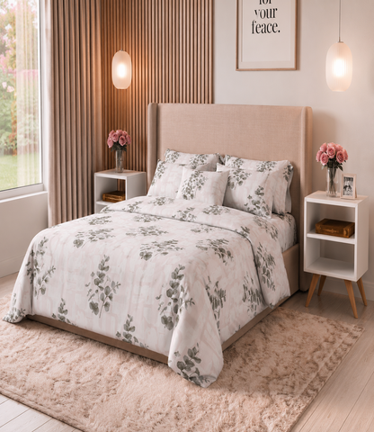 Arizona Blush Eucalyptus King Size Cotton Bedsheet – Soft Botanical Elegance