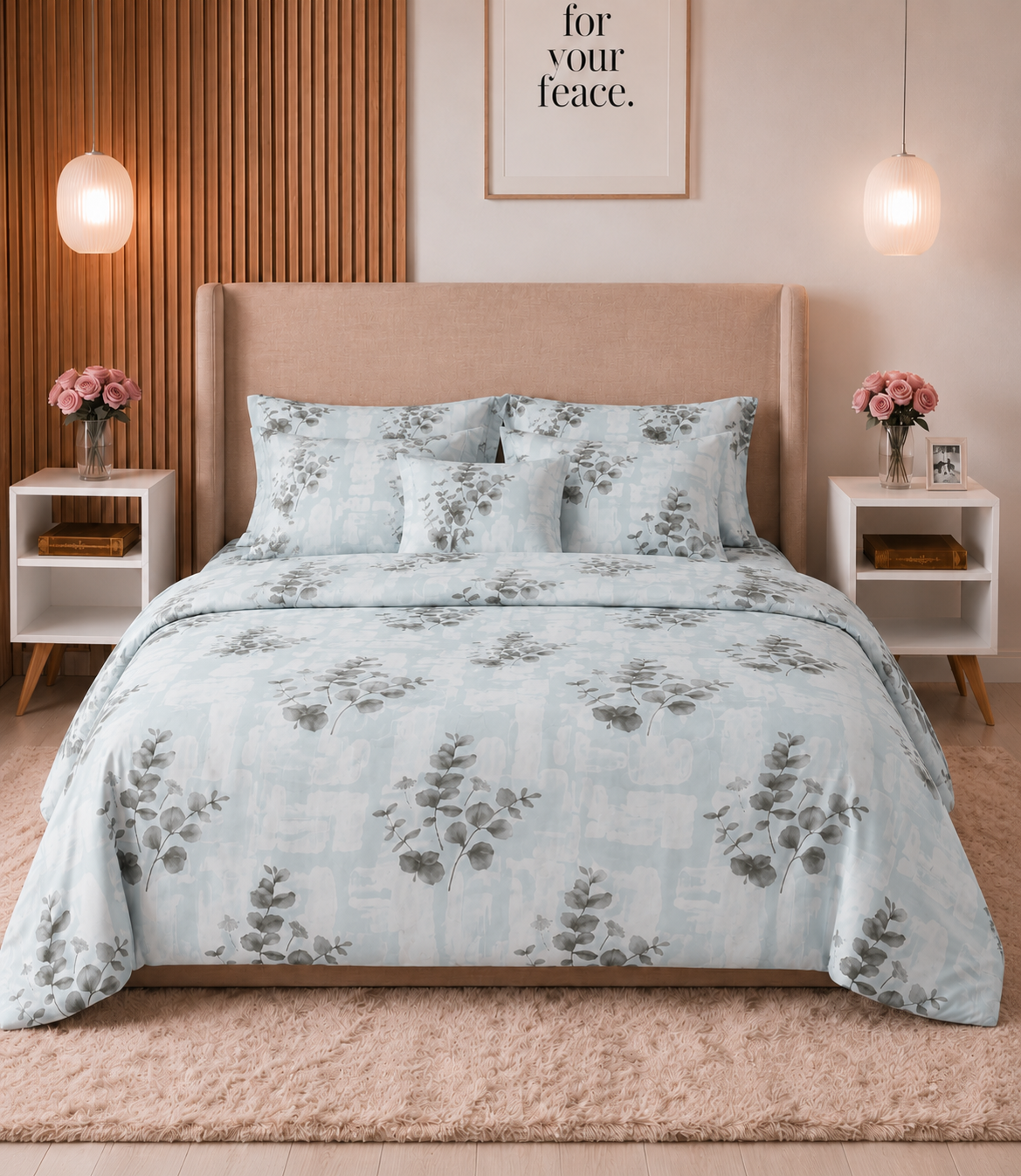 Arizona Mist Blue Eucalyptus King Size Cotton Bedsheet – Serene Botanical Comfort