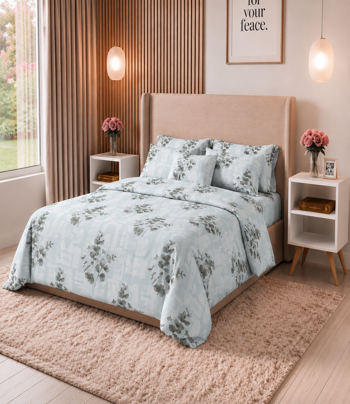 Arizona Mist Blue Eucalyptus King Size Cotton Bedsheet – Serene Botanical Comfort