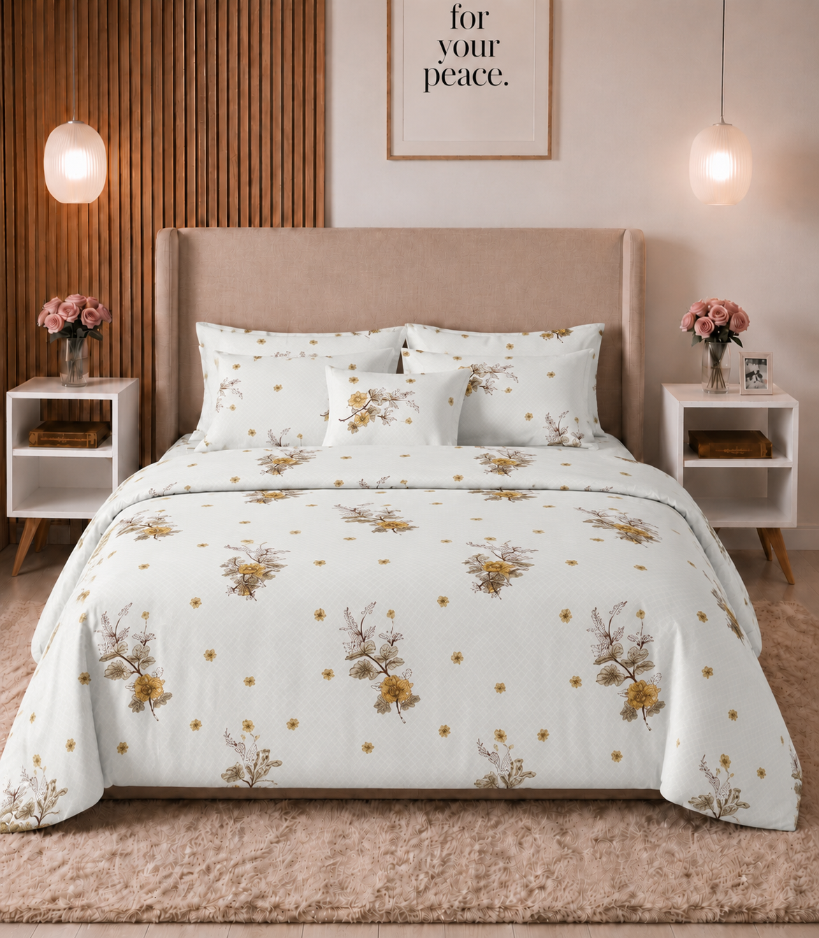 Arizona Golden Blossom King Size Cotton Bedsheet – Floral Elegance & Everyday Comfort