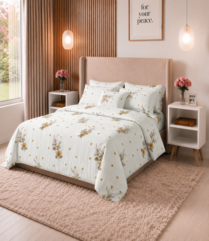Arizona Golden Blossom King Size Cotton Bedsheet – Floral Elegance & Everyday Comfort