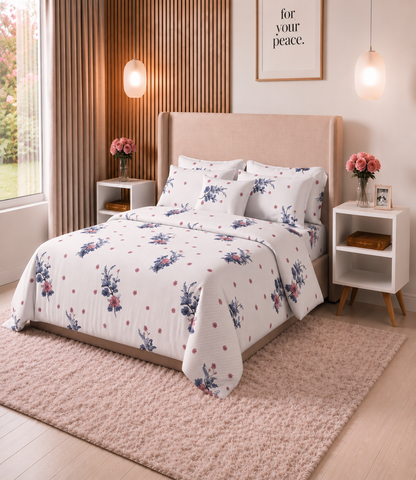 Arizona Indigo Blossom King Size Cotton Bedsheet – Floral Grace & Everyday Comfort