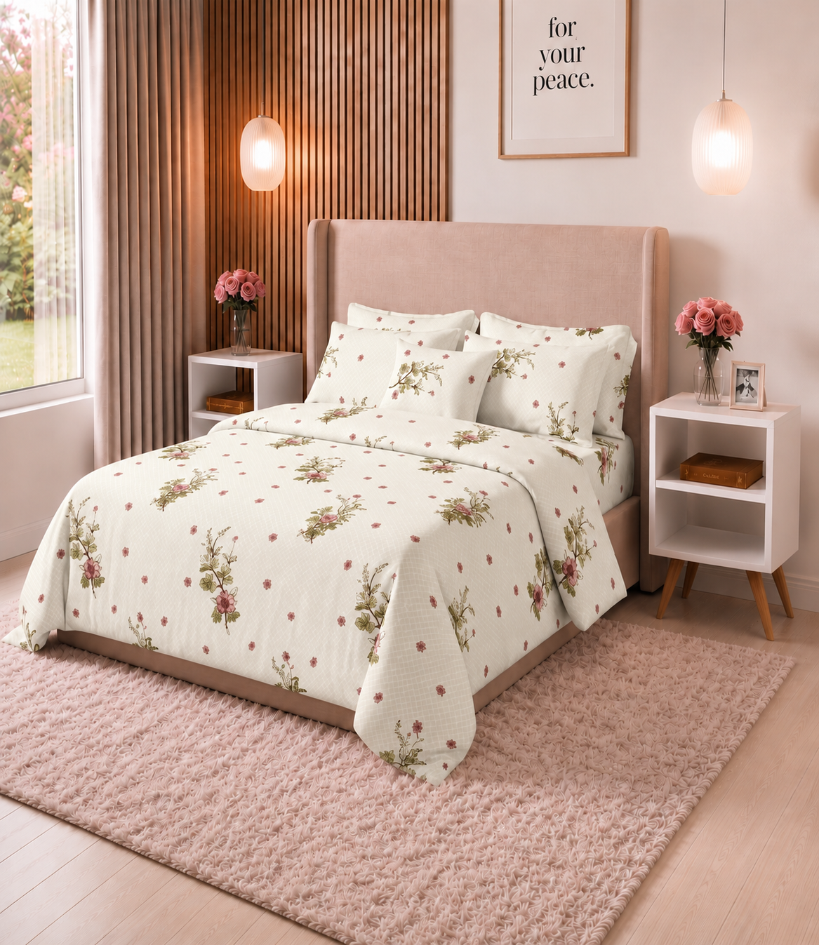 Arizona Rose Meadow King Size Cotton Bedsheet – Floral Elegance & Soft Comfort