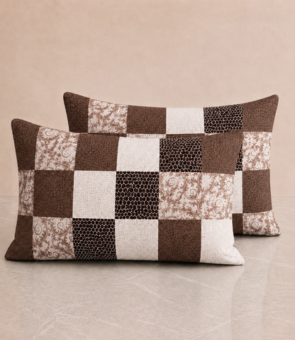 Arizona Mocha Mosaic King Size Cotton Bedsheet – Contemporary Patchwork Elegance