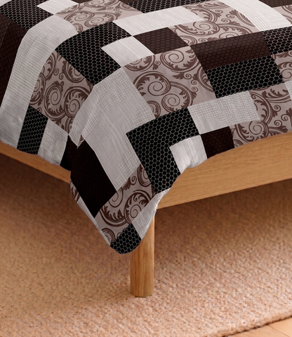 Arizona Mocha Mosaic King Size Cotton Bedsheet – Contemporary Patchwork Elegance