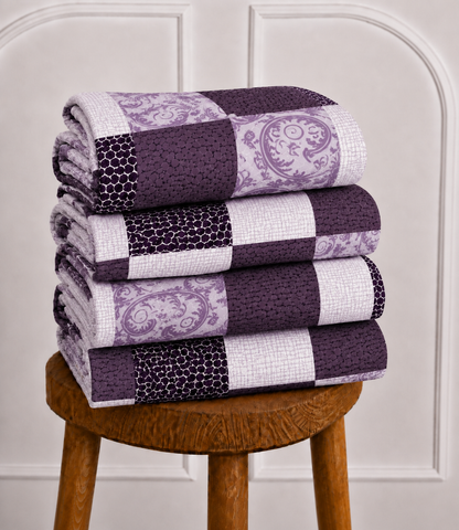 Arizona Plum Mosaic King Size Cotton Bedsheet – Contemporary Patchwork Elegance