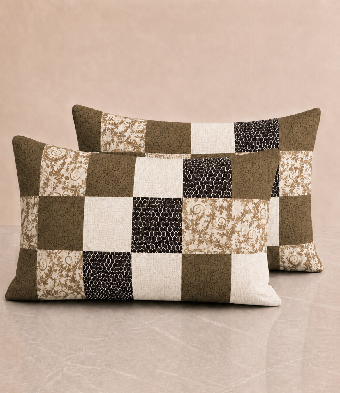 Arizona Olive Mosaic King Size Cotton Bedsheet – Contemporary Patchwork Comfort