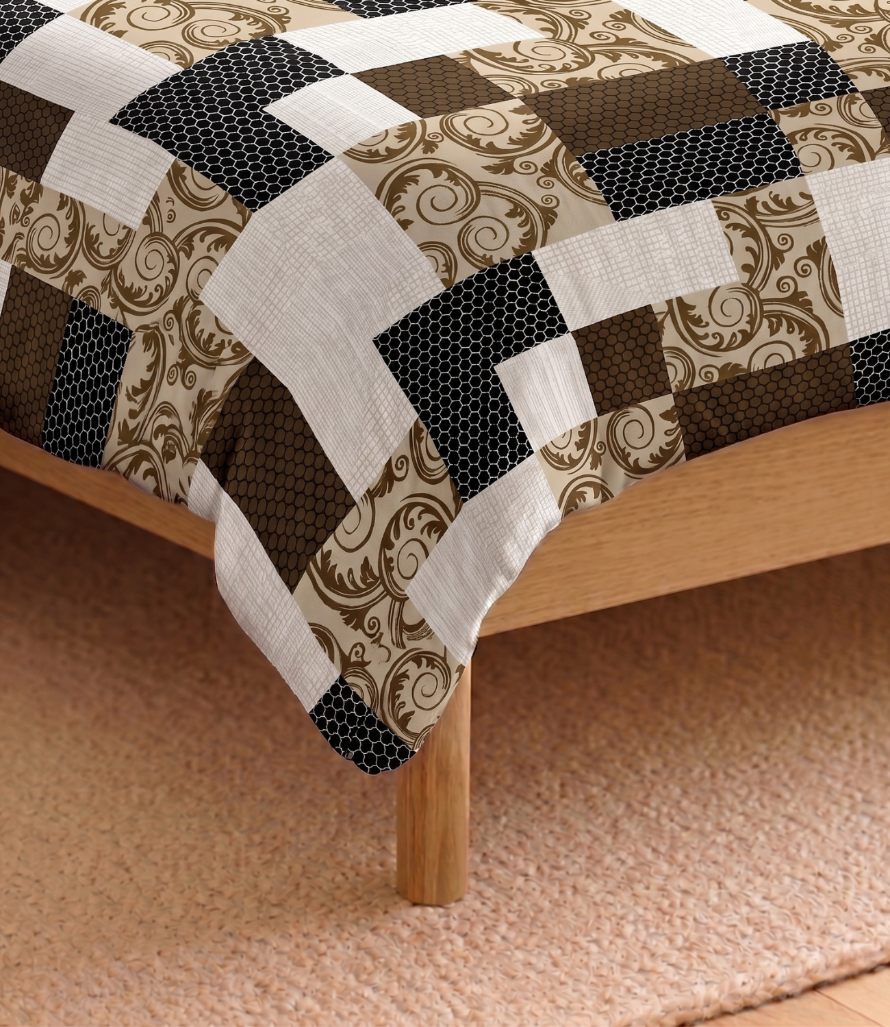 Arizona Olive Mosaic King Size Cotton Bedsheet – Contemporary Patchwork Comfort