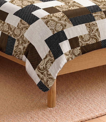 Arizona Olive Mosaic King Size Cotton Bedsheet – Contemporary Patchwork Comfort