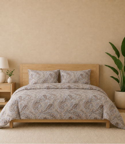 Gracious Beige Paisley King Size Cotton Bedsheet – Timeless Heritage Premium Comfort