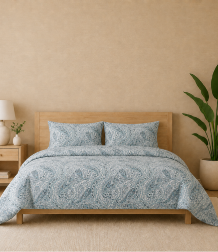 Gracious Sky Blue Paisley King Size Cotton Bedsheet – Serene Heritage Premium Comfort